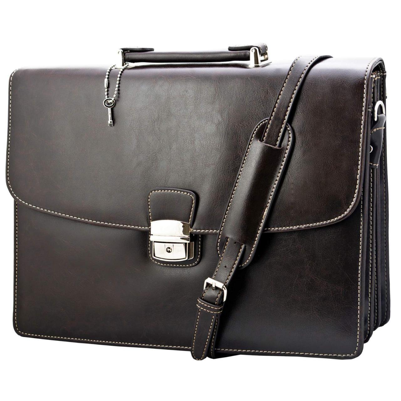 Classic Vintage Professional Men's Leather Carrying Briefcase Messenger
